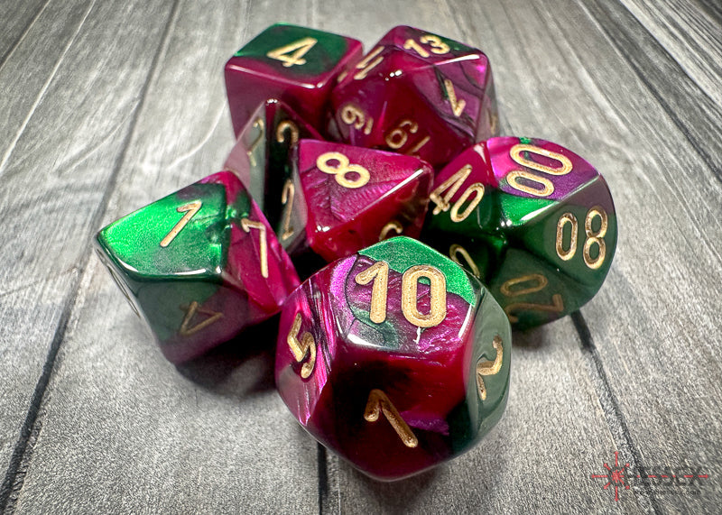 Chessex - Gemini Polyhedral 7 Dice Set - Green-Purple with Gold