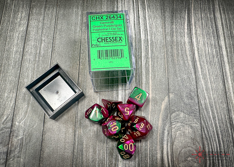 Chessex - Gemini Polyhedral 7 Dice Set - Green-Purple with Gold