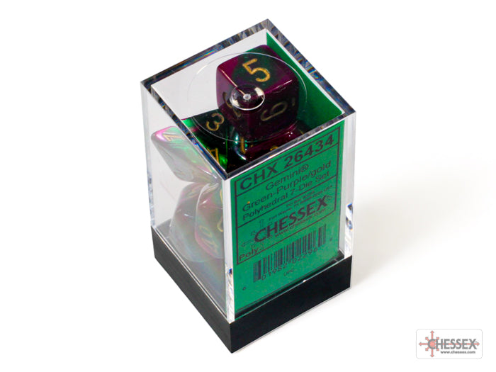 Chessex - Gemini Polyhedral 7 Dice Set - Green-Purple with Gold